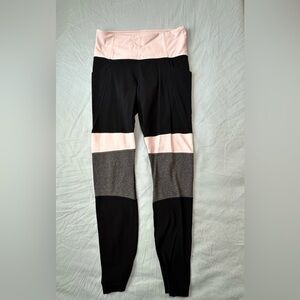 Athleta Colorblock Leggings in Black, Light Pink & Gray size small